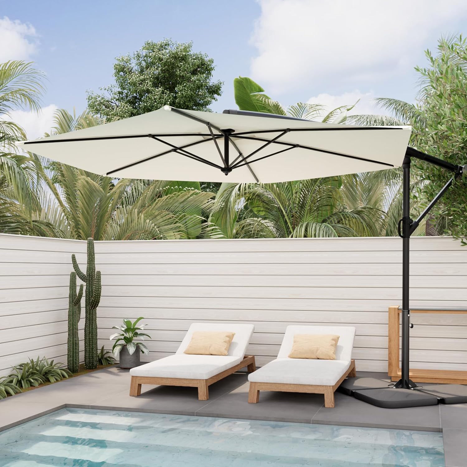 HOMPUS 9/10/9 x 11.5FT Offset Patio Umbrella, Outdoor Umbrella with 360-degree Rotation, Cantilever Patio Outdoor with 6 Ribs for Market, UV & Waterproof Canopy, Backyard, Poolside, Garden