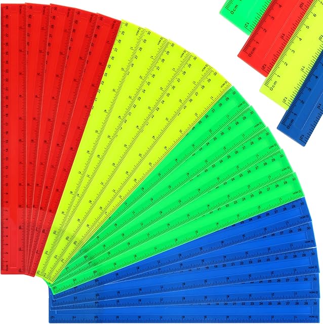 Windspeed 30cm Rulers Pack, 20Pcs Colorful Rulers Flexible Plastic Ruler with Inches and Centimeters, Metric Shatterproof Straight Ruler for School Office (Green / Red / Yellow / Blue) (20)