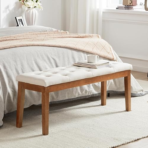 MILCIL Banco de entrada tapizado para dormitorio, extremo de la cama, banco de comedor otomano con patas de madera maciza, asiento acolchado para