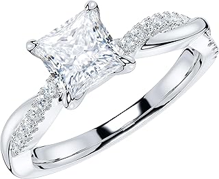 Sterling Silver 4-Prong Petite Twisted Vine 1CT Princess Cut Genuine Moissanite Engagement Ring Promise Ring