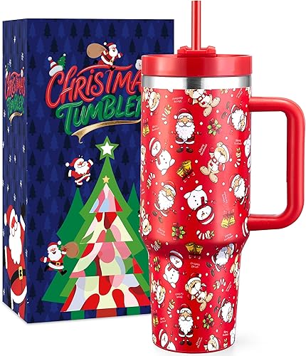 TaroKitc Christmas Gifts for Women Men Kids, 40 oz Christmas Tumbler with Handle