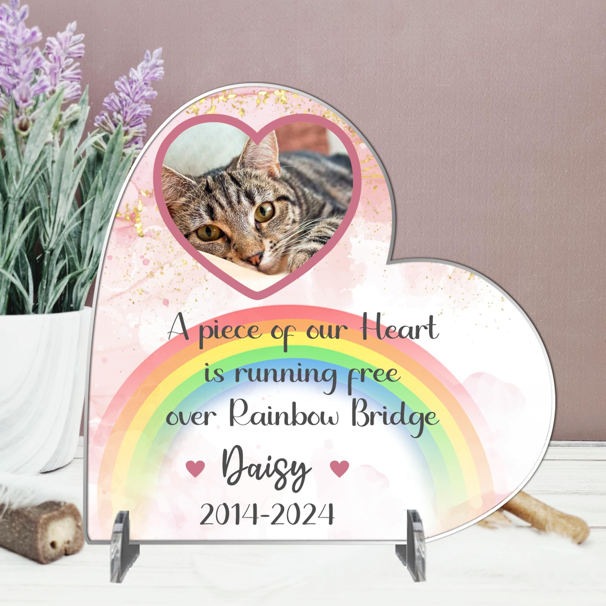 Pet Bereavement Gifts: Personalised Dog Memorial Plaque with Photo | Cat & Dog Sympathy Keepsake | Pet Memorials, (Acrylic 19cm x 19cm, Pink)