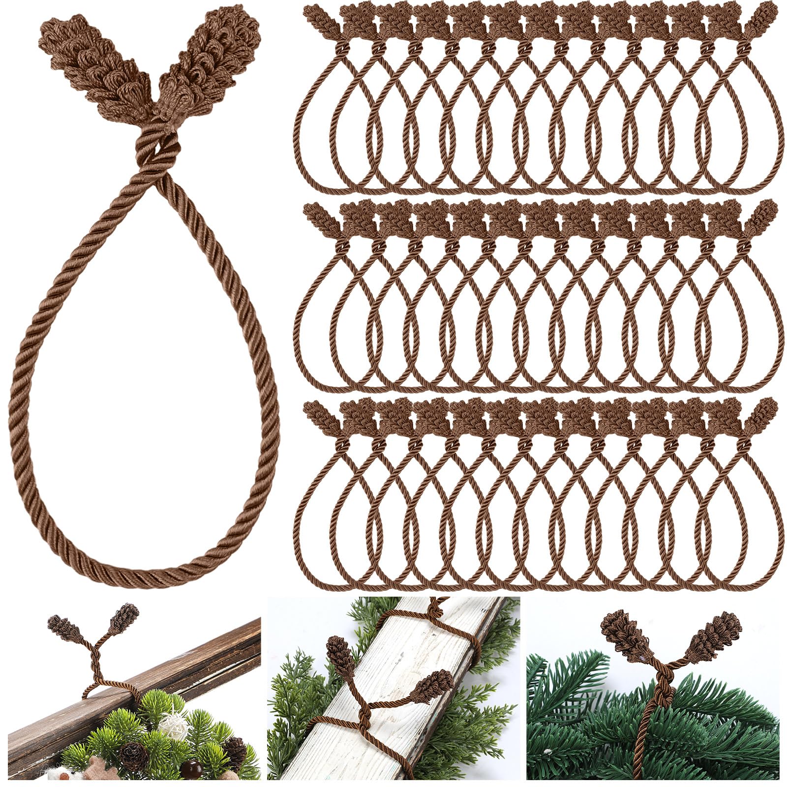 Shappy Brown 36 Pieces Christmas Garland Ties For Banister Christmas Decorative Reusable Flexible Twist Ties For Garland Staircase Home Decoration Holiday Craft Wrapping