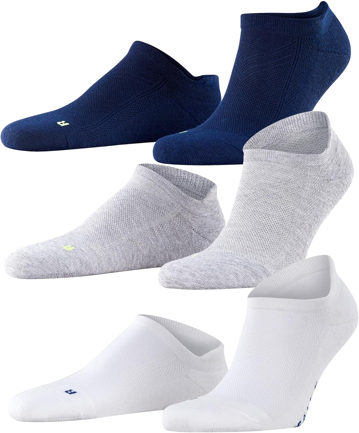 FALKE Size 6.5-8.5 Unisex Sneaker Socks Bundle: Cool & Quick Dry Low Rise Socks in Blue, Grey, White for All-Day Comfort