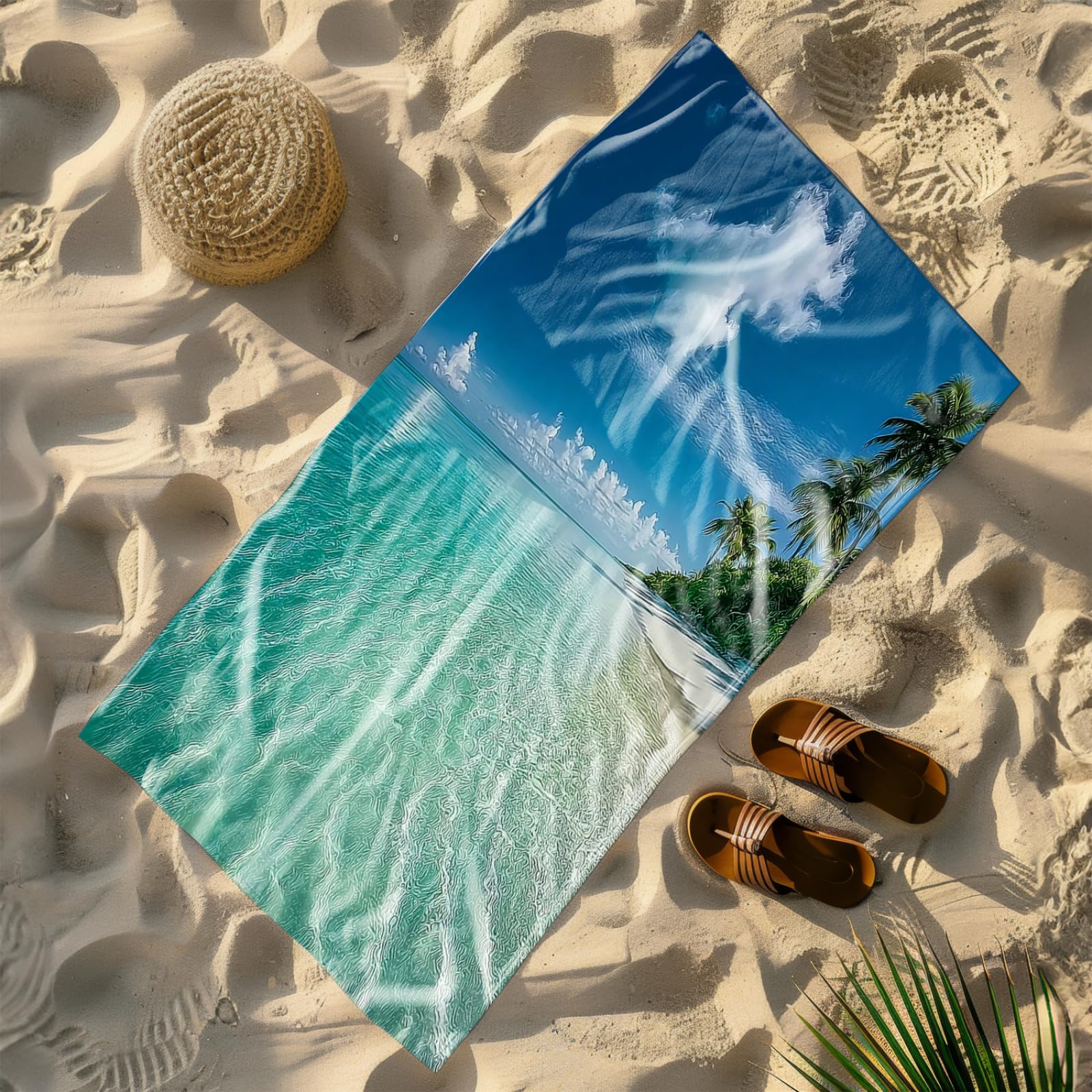 Genérico Toalla Playa Grande Mar Verde Cielo Azul Profundo Microfibra Secado Rápido Oversize Toalla Sin Arena Súper Ligera Piscina Camping Picnic Yoga Gimnasio Y Deportes Viaje