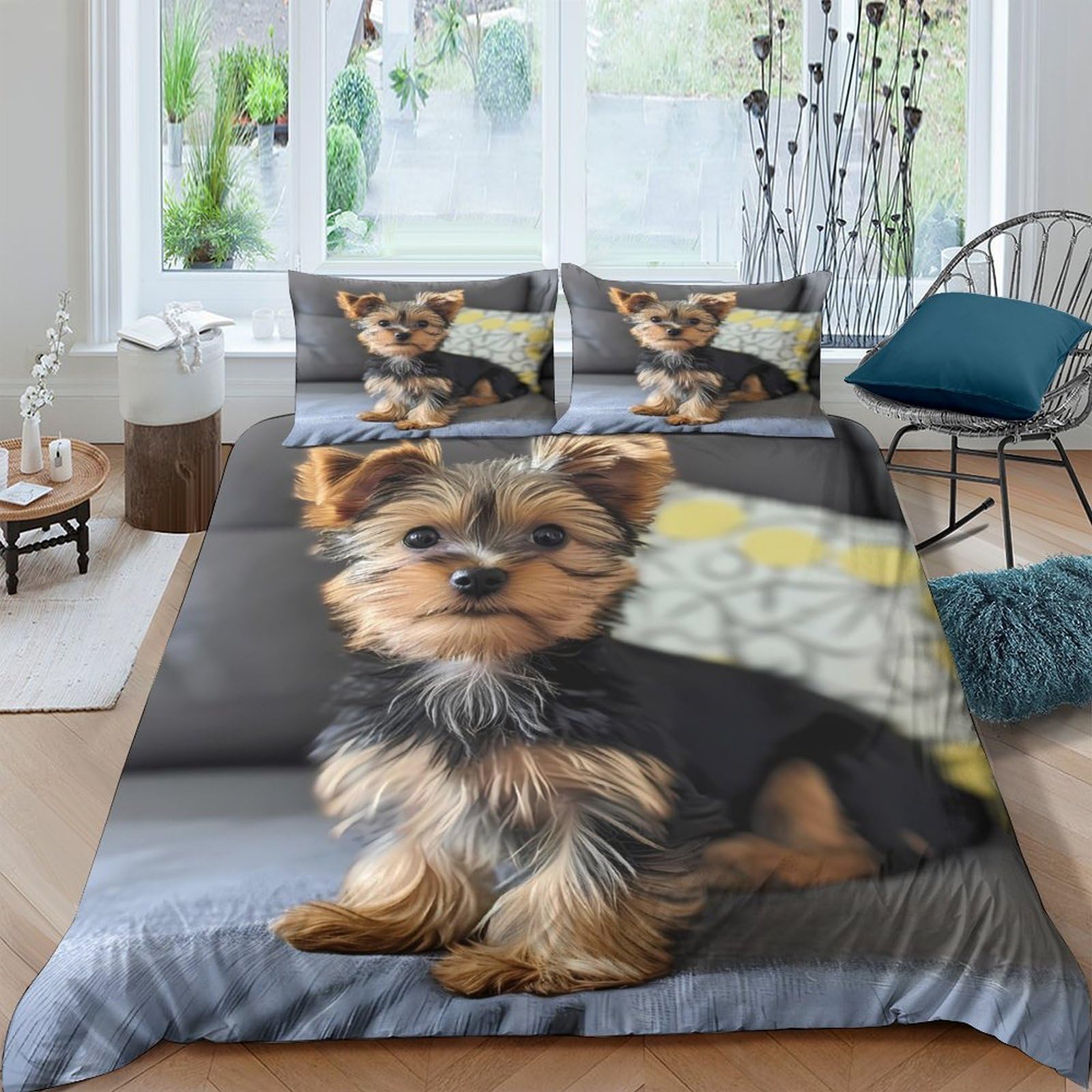 Ctjqhvkz Style-3 3D Printed Yorkshire Terrier Fitted Sheet Microfiber Soft Anti-Slip Dog Bed Cover For Bedroom Guest Room Machine Washable Single（135X200cm）