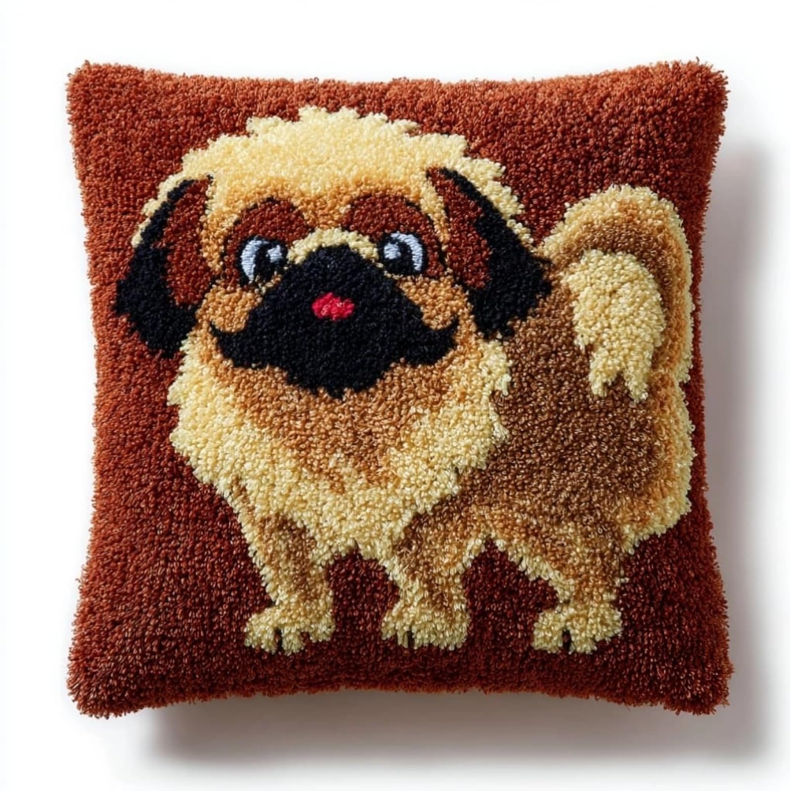 AxiangziK Pre-Printed Latch Hook Pillow Kit,Pekingese Dog 17x17 inch Latch Hook Cushion Kits for Adults Beginners,DIY Embroidery Cushion for Home Sofa Decor & Gift Idea