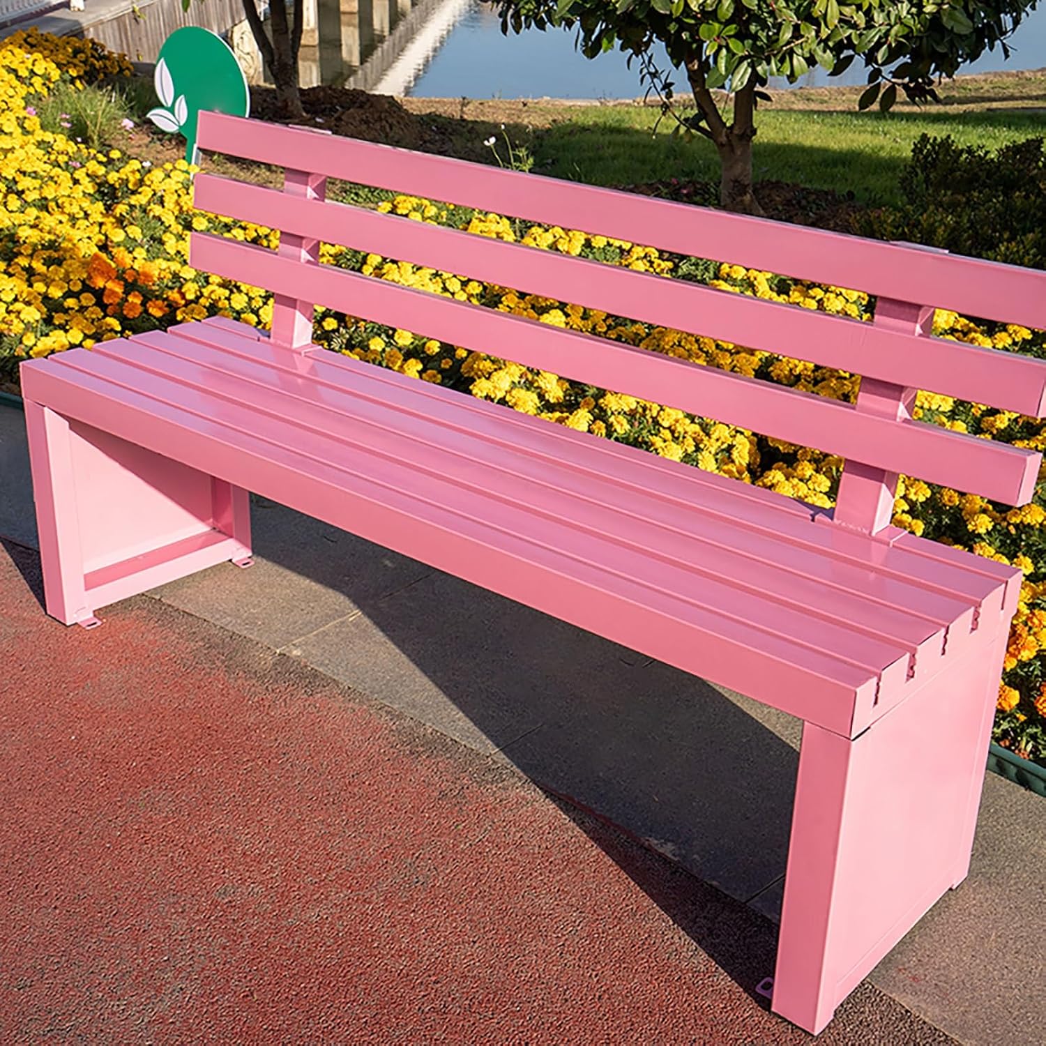 Outdoor Patio Bench, with Backrest Bars Metal Outdoor Seating, Weatherproof Seat Chair, for Backyard, Balcony, Park, Suitable for 2-3 People(100 * 40cm/39.3 * 15.7",Orange)