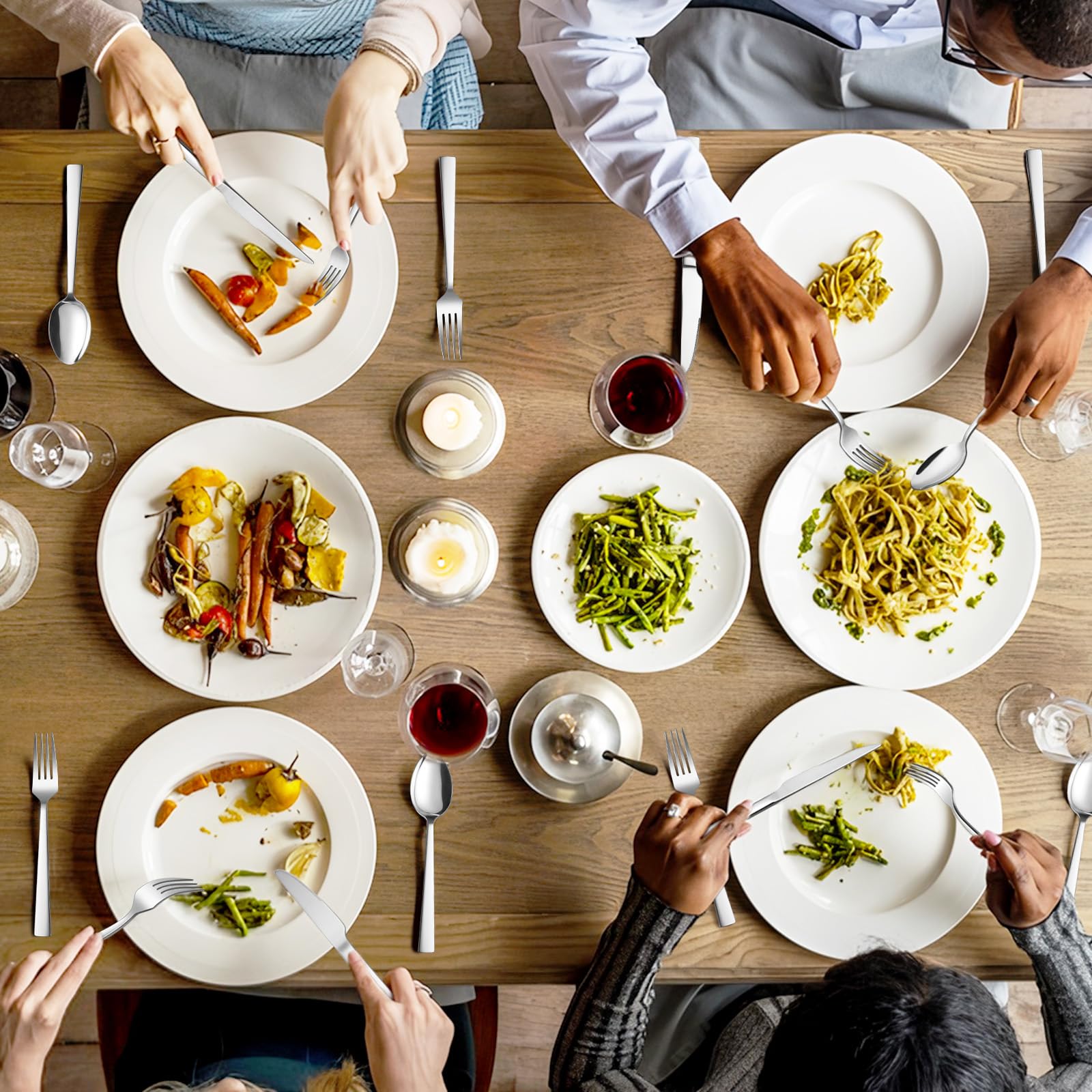 Homikite Homikit Juego de Cubiertos para 12 Personas, Juego de Cubiertos de Acero Inoxidable Pulido 60 Piezas, Cubiertos Elegantes con Cuchillo Tenedor Cuchara, Cubiertos de Mesa para el hogar, Cocin