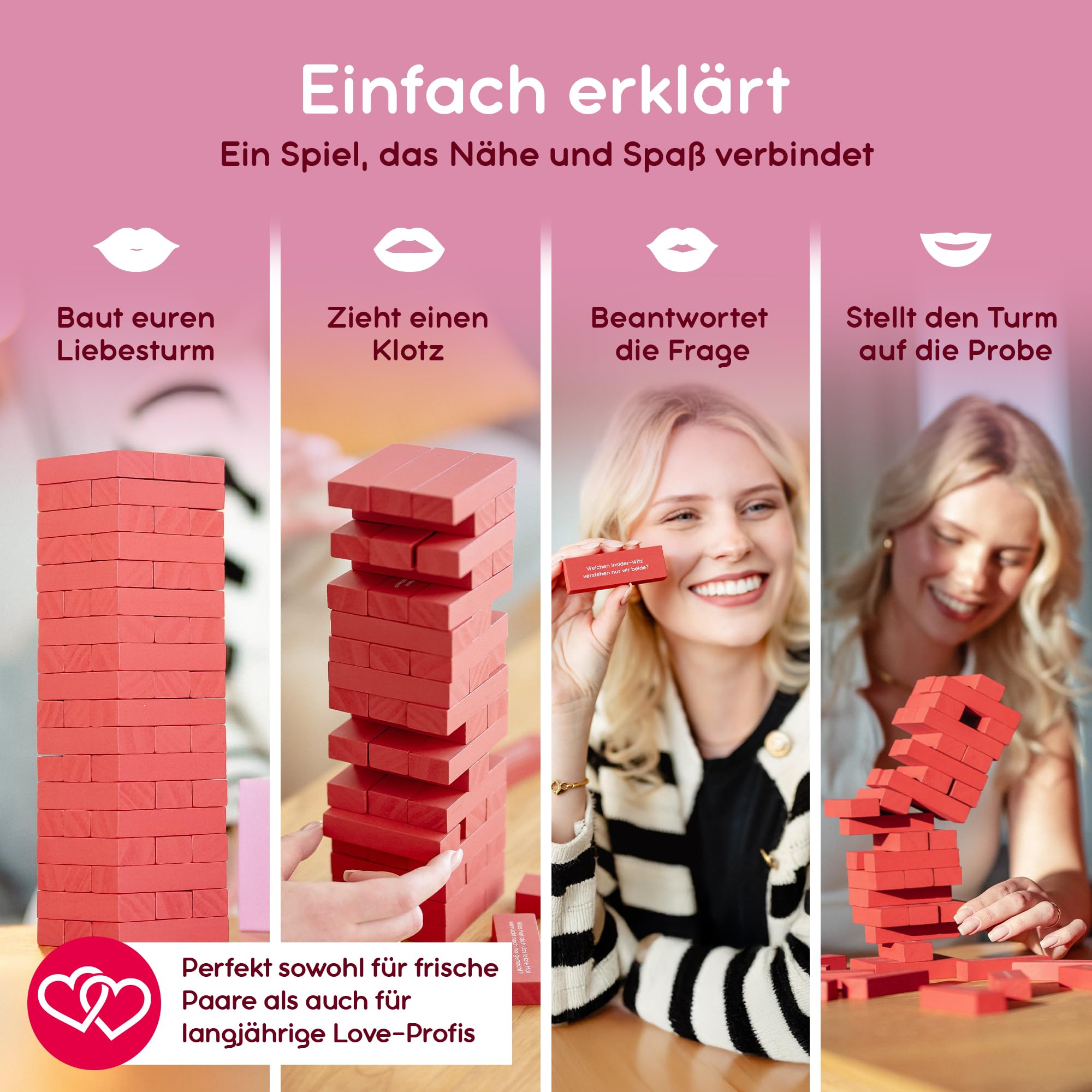 Love Blocks – Spiele für Paare zu zweit bei Date Night, Paarzeit & Liebe | Paar Geschenke Jahrestag, Hochzeitstag, Valentinstag, Geburtstag oder einfach so – für Ihn & Sie