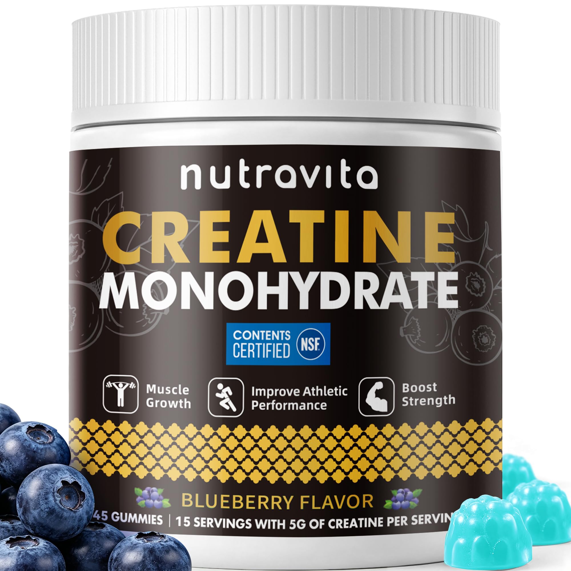Nutravita NSF Certified Creatine Gummy - Creatine Monohydrate Gummies for Men & Women-5g of Creatine Monohydrate per Serving - Sugar Free,Vegan,Pineapple Flavor, 120 Count — Amazon image 11
