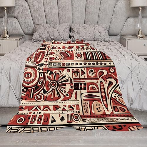 Miniatura 6 de MaSiledy Manta con patrón artístico de color rojo, beige y marrón oscuro, diseño de tribu secreta en estilo bohemio, manta de franela de felpa