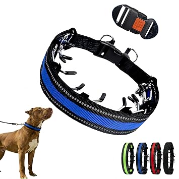 Detachable Dog Prong Training Collar, Nylon Magic Tape Pet Behavior Correction Collar, Adjustable Stimulation Chain for Dog Leash Pulling Biting, Training Collar for Dogs Blue, S