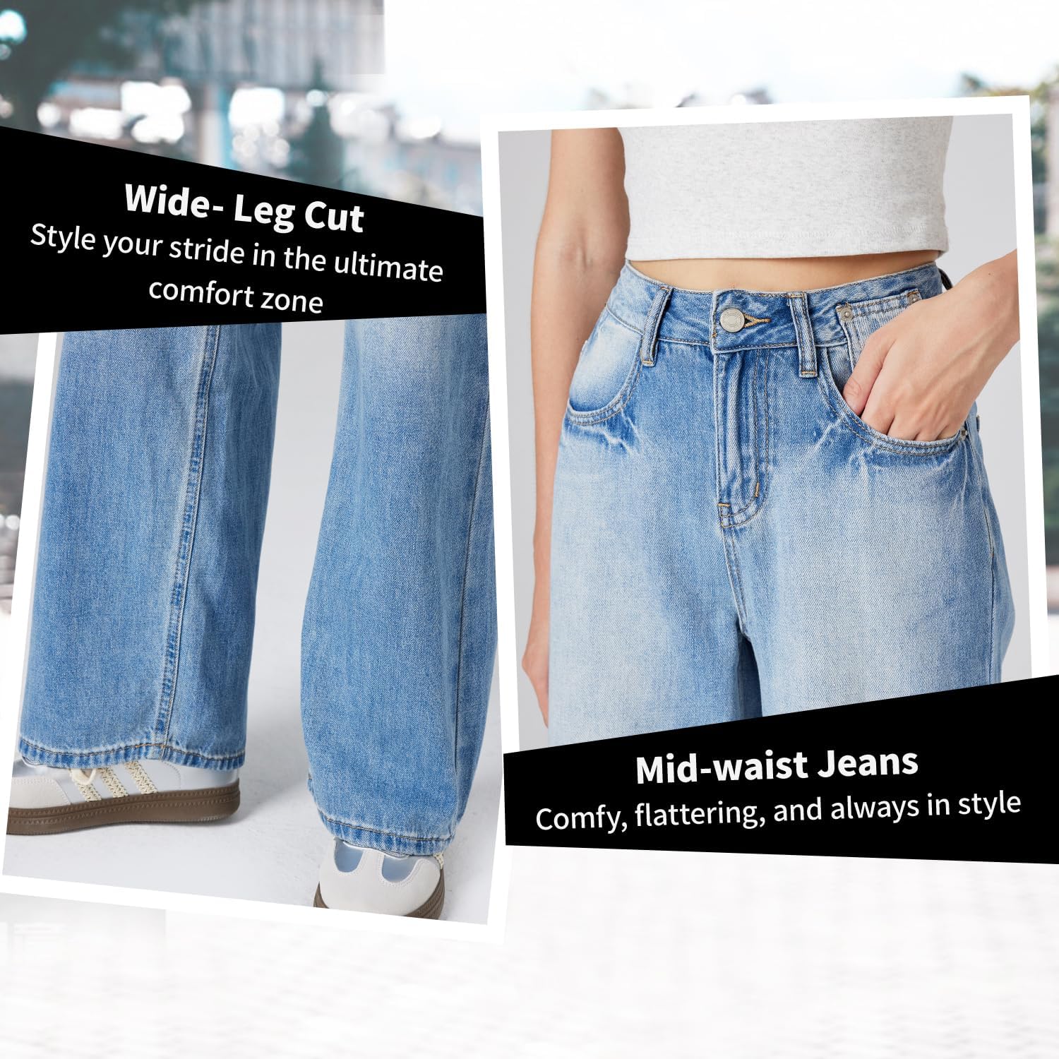Womens Wide Leg Jeans Mid Rise and Baggy Boyfriend Loose Fit Denim Pants with Worn-in Look - Image 3