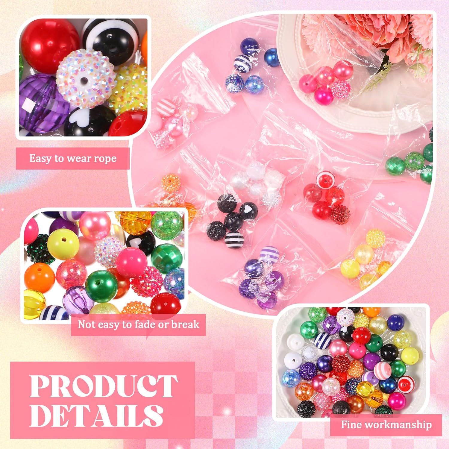 50 Pcs 20 mm Beads for Pens Bubblegum Large Round Gumball Acrylic Chunky Rhinestone Colored Resin Chunk Disco Ball Beads for Necklace Witch Jewelry Making DIY Crafts Supplies(Classic Color) - Image 3