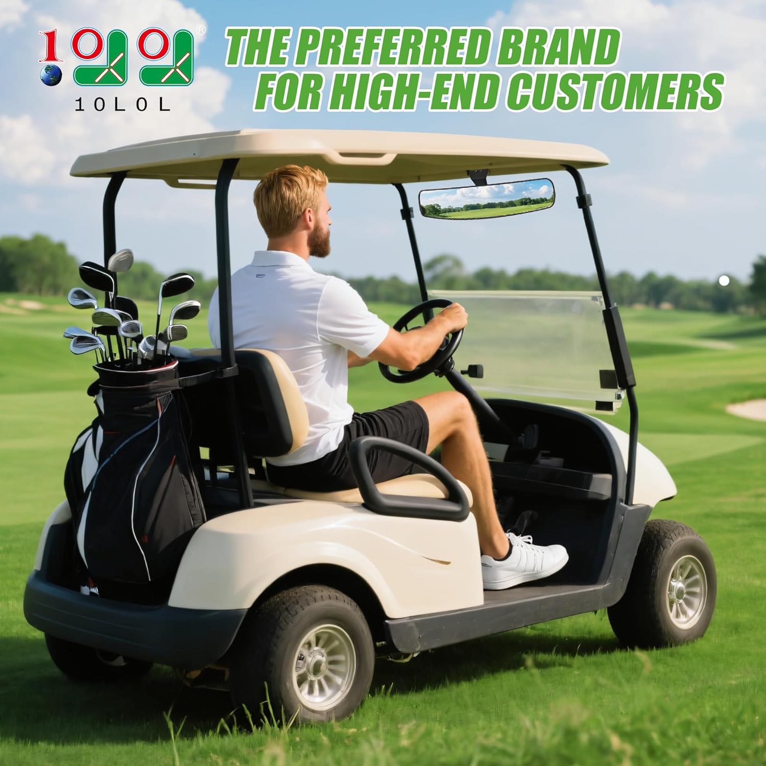 10L0L Universal Adjustable Golf Cart Panoramic Rear View Mirror, Rotatable 270 Rotation 16.5"Wide Angle Full Rearview Golf Cart Mirror for EZ Go, Club Car, Yamaha - Image 2