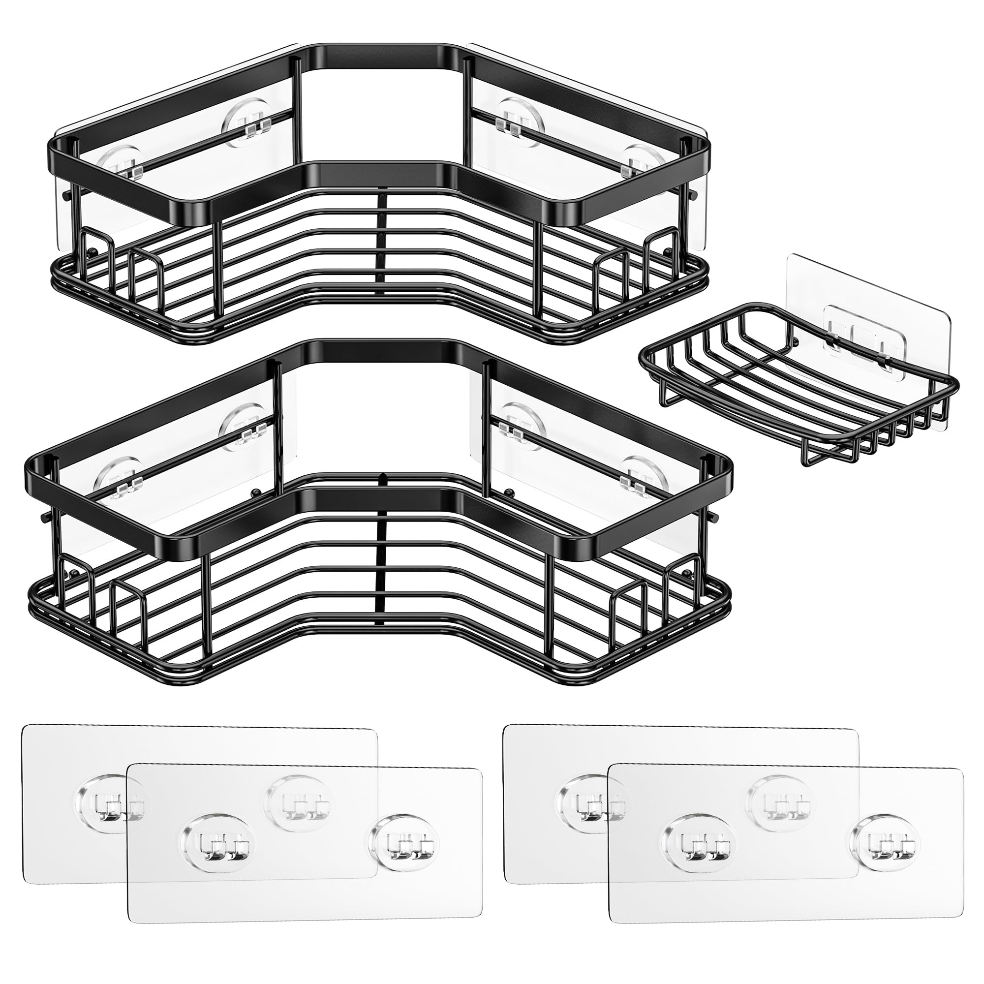 MAXIFFE 3 Pack Shower Caddy 4 PCS Adhesive Replacement Transparent Adhesive Strip for Shower Organizer