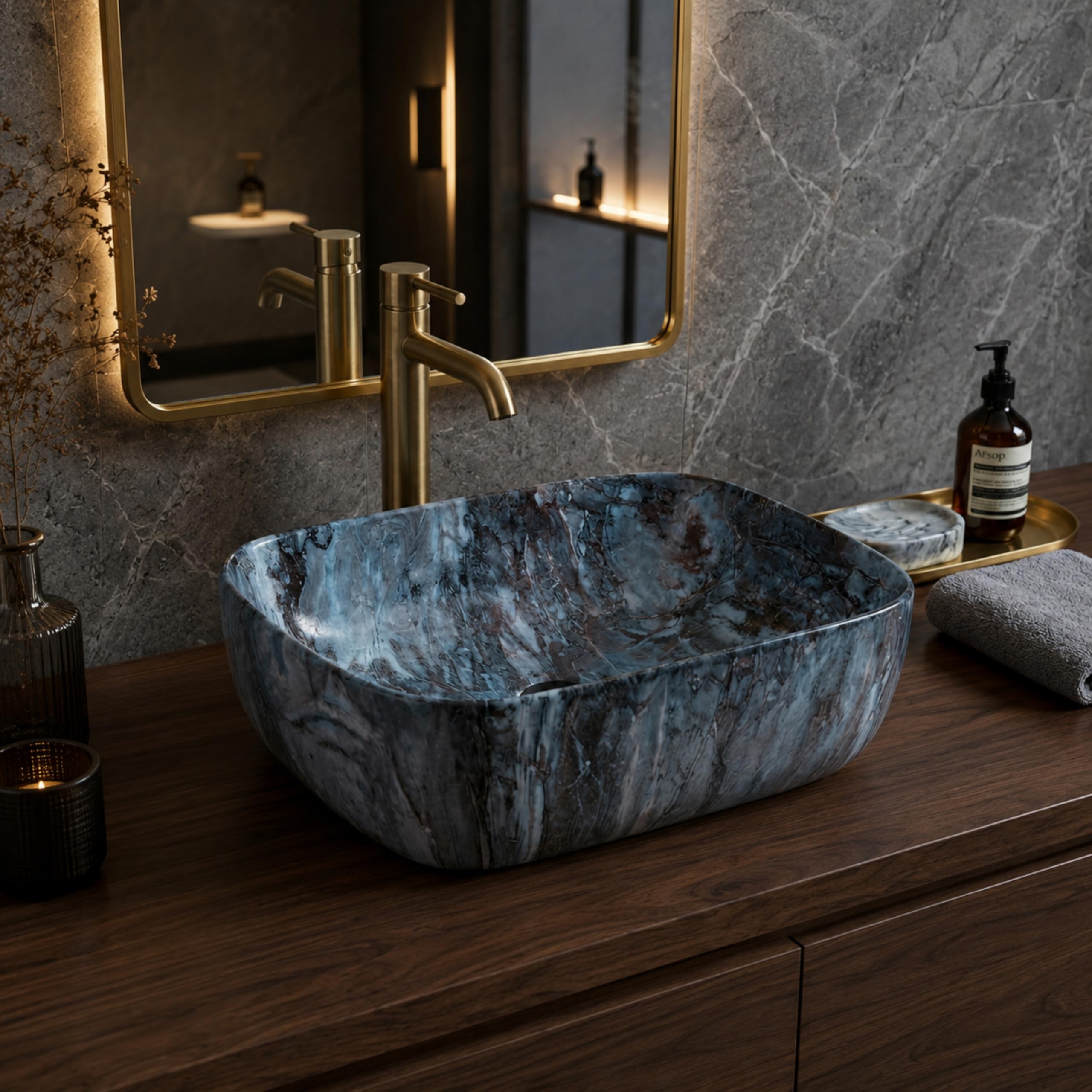 Reyal Grey Marble Wash Basin - Luxury Sink -21