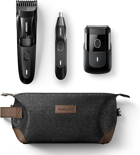 MANSCAPED Trío de aseo facial recortadora de barba prémium The Beard Hedger, afeitadora facial compacta The Handyman, Weed Whacker 2.0 para nariz y