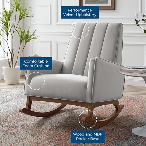 Miniatura 9 de Modway Sway Channel - Mecedora de terciopelo copetudo en color gris claro Gris,claro,Gris