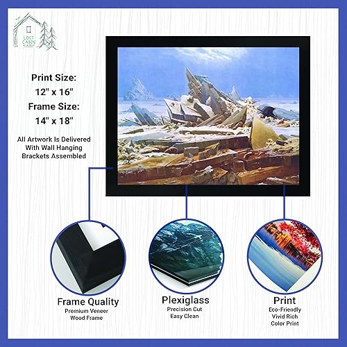 Miniatura 2 de Cabaña perdida El mar de hielo por Caspar David Friedrich  Impresión en marco plano negro  Reproducción de pinturas de obras de arte finas  Póster