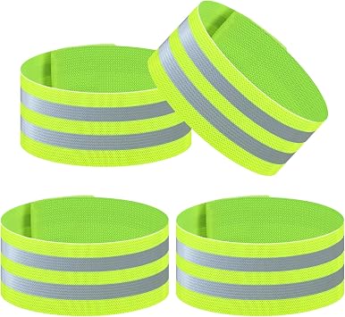 4 Pack Reflective Bands, Adjustable Reflective Running Gear Safety Reflector Tape Straps, Elastic High Visibility Arm Wrist Ankle Leg Straps for Night Running, Cycling,Walking Green