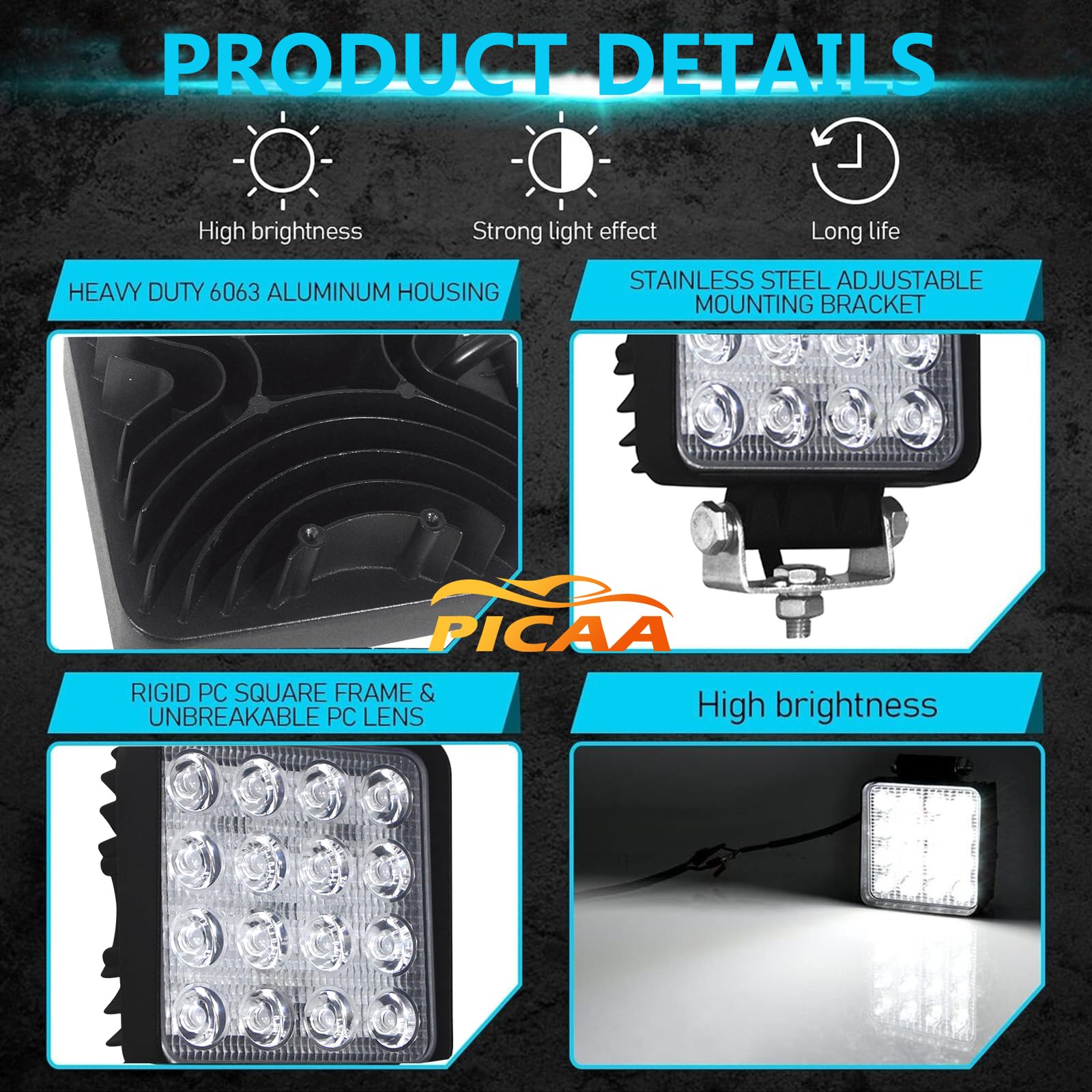 PICAA 10 szt. 48 W LED światło robocze 10 cm wiązka punktowa Offroad lampa czołowa robocze do samochodów ciężarowych traktorów SUV UTV ATV 12-24 V 6000 K IP67