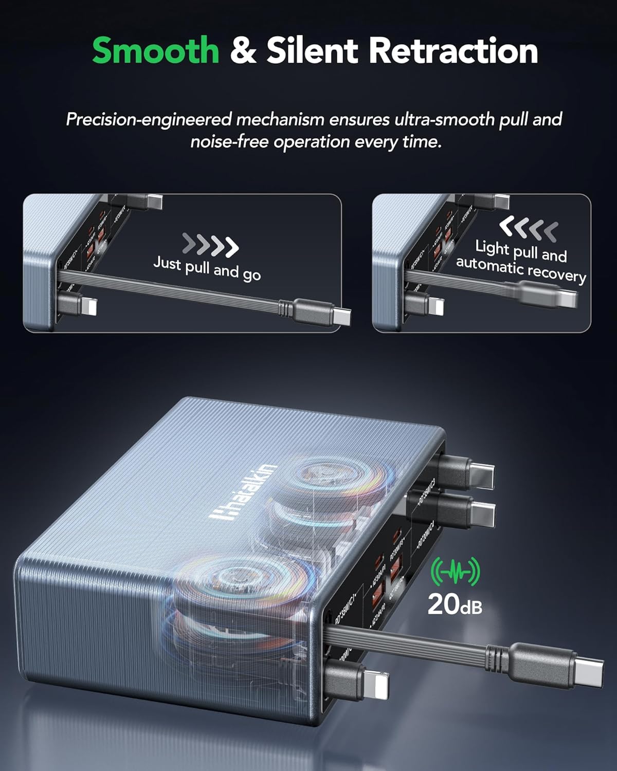 8-in-1 Retractable USB C Charger Block,105W Gan Usbc Fast Charging Station Hub for Multiple Devices,4 Retractable Cables,Type C Wall Charger Plug for iPhone 17 Pro/17/16/15/14/13/12,Galaxy,Pixel,iPad - Image 6