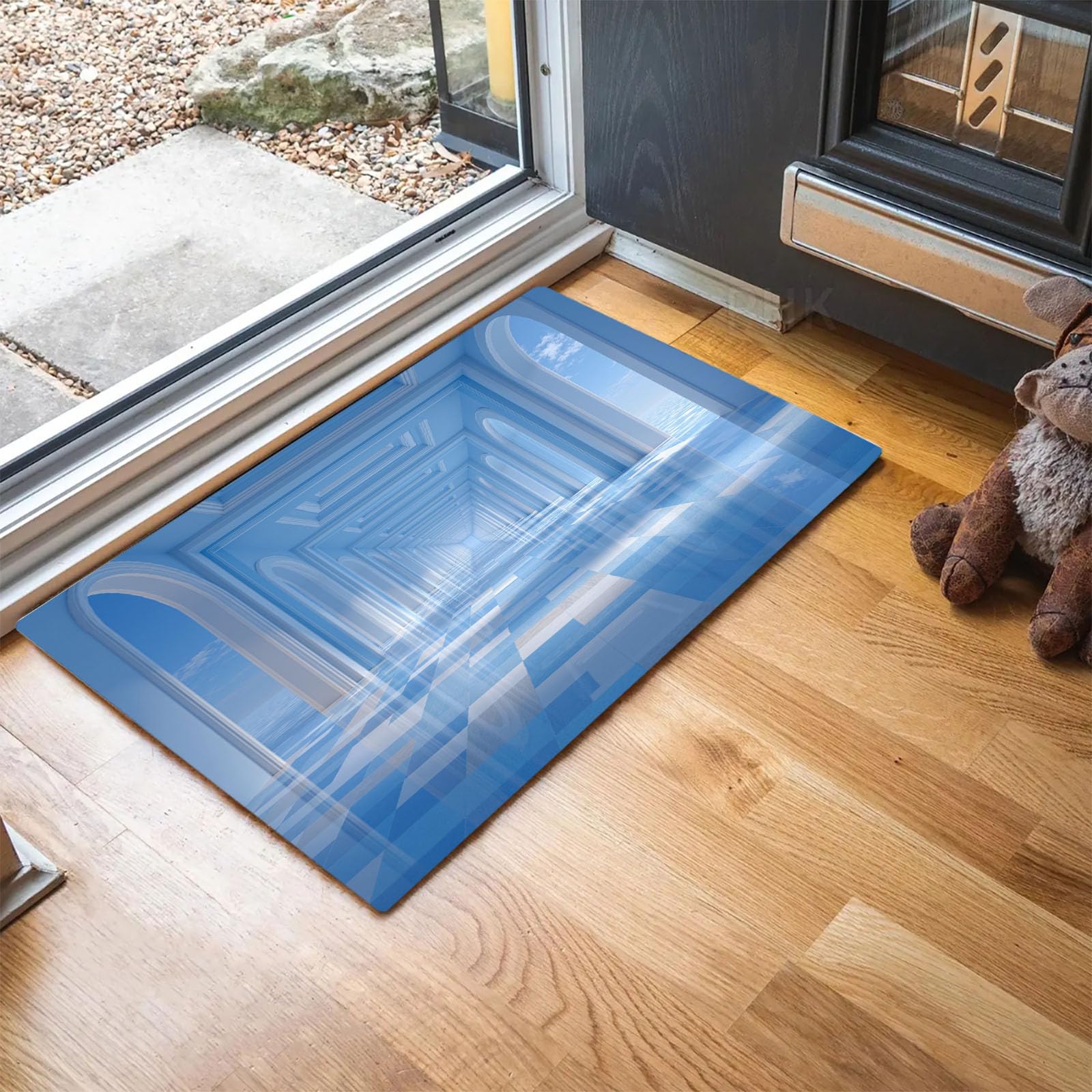 Tapis absorbant 3D paillasson d'entrée antidérapant bleu lavable pour sol glissant de couloir