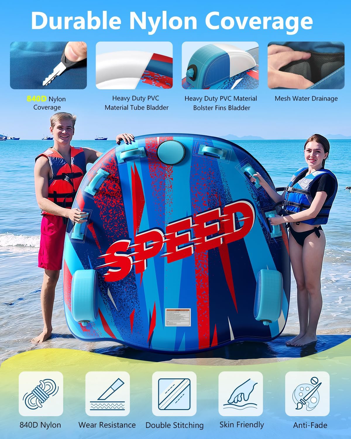 2025 Upgrade Towable Tubes for Boating 1-3 Riders and Sunrio Towable Tube Rope Performance Ball