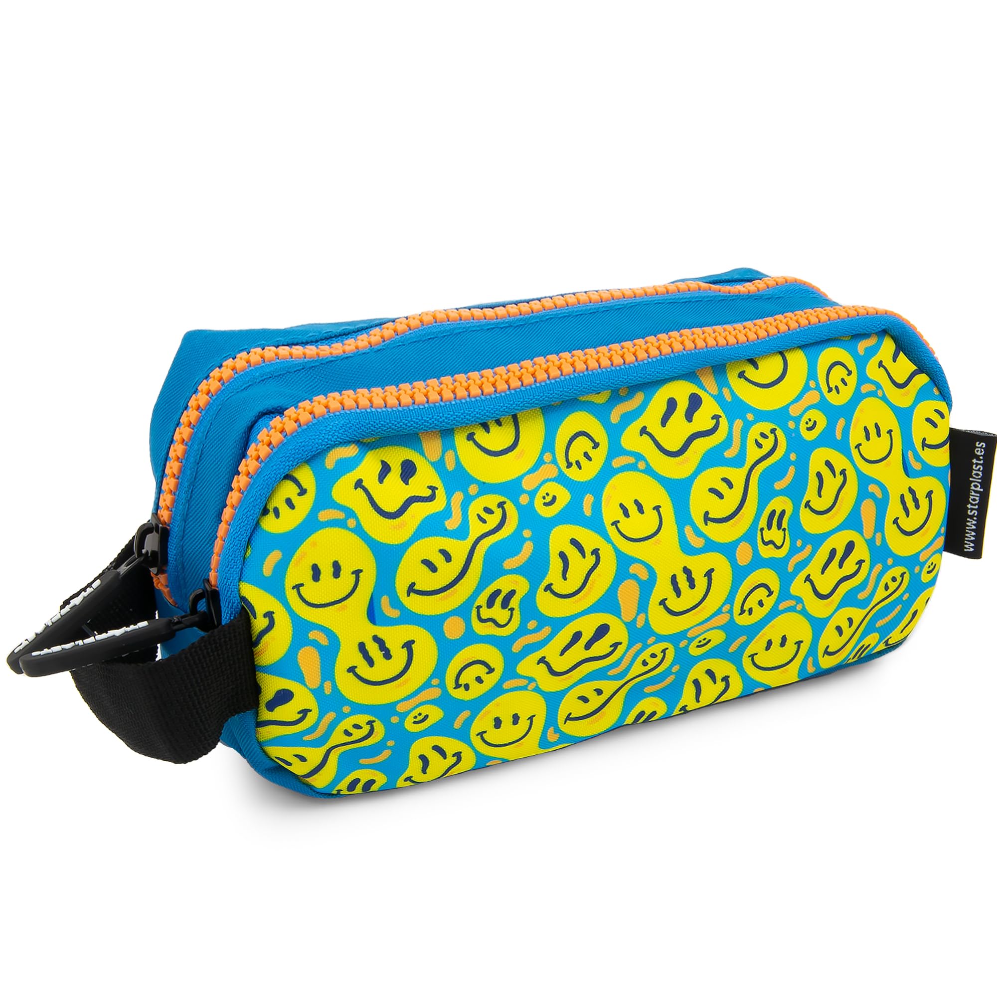 Starplast Estuches de diseños Escolares - 2 Compartimentos, Colgador, Tela Extra Resistente, Uso Escolar, Universidad - Cara Sonriente