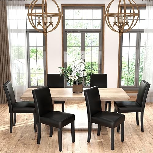 Miniatura 8 de thksbought Juego de 6 sillas de comedor modernas tapizadas de poliuretano, sillas de cocina y comedor de diseño elegante con respaldo alto, patas de