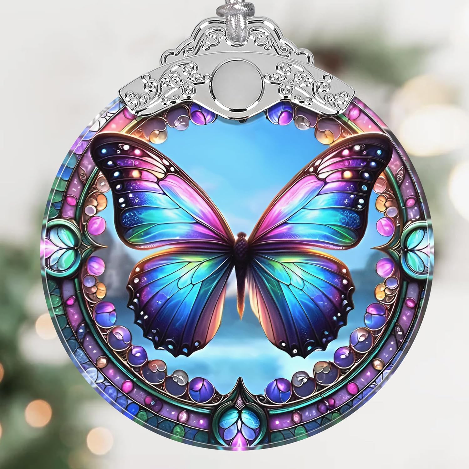 Butterfly Christmas Ornament, Stained Glass Hanging