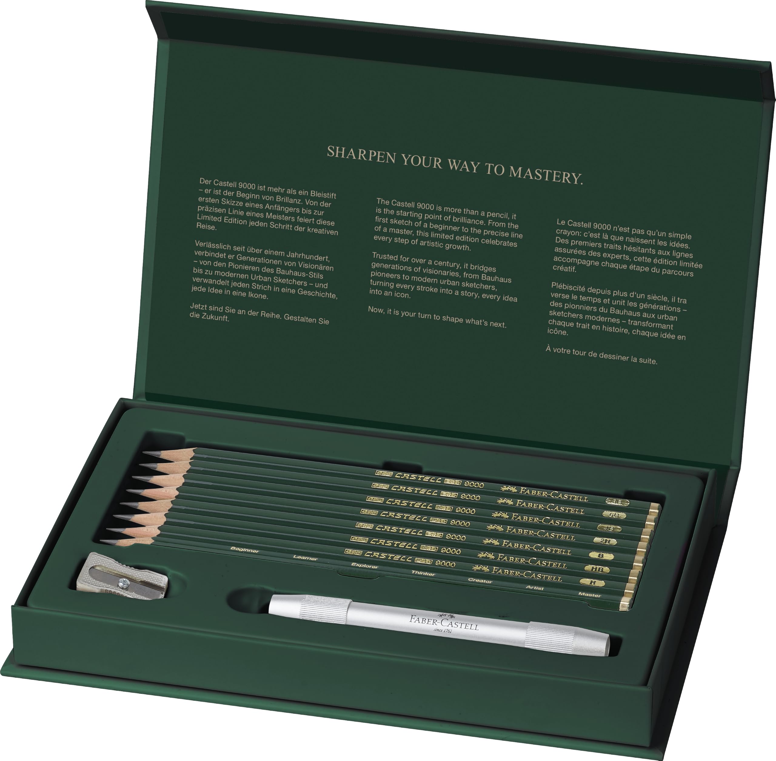 Faber-Castell 9000 zestaw dla początkujących do mistrzów, zestaw limitowanej edycji, sztuka, rysowanie, szkicowanie, grafika, matowe, profesjonalne i hobbystyczne narzędzia artystyczne, ołówek