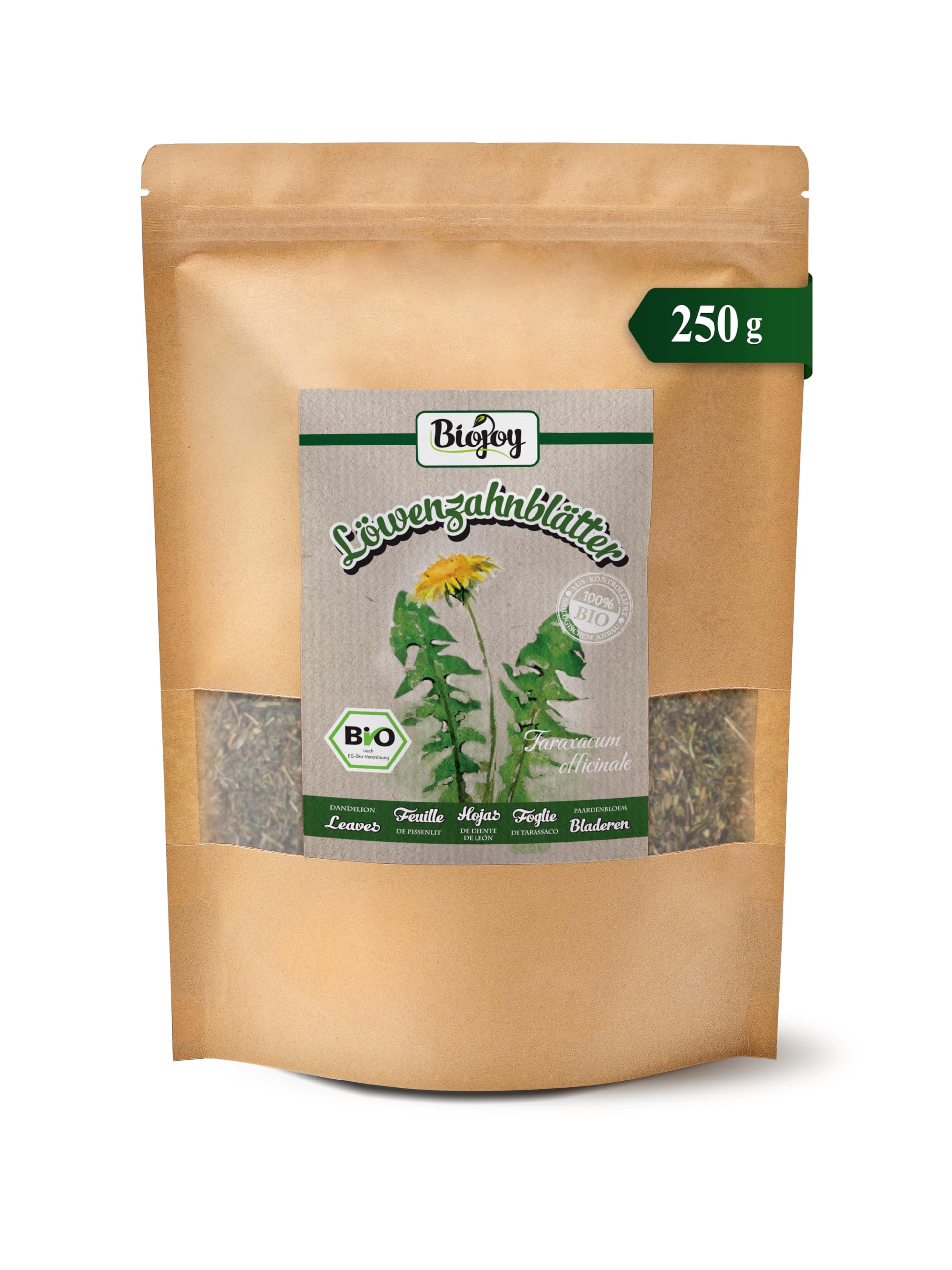 Biojoy BIO-Löwenzahntee (250 g), Löwenzahnblätter getrocknet und geschnitten (Taraxacum officinale)
