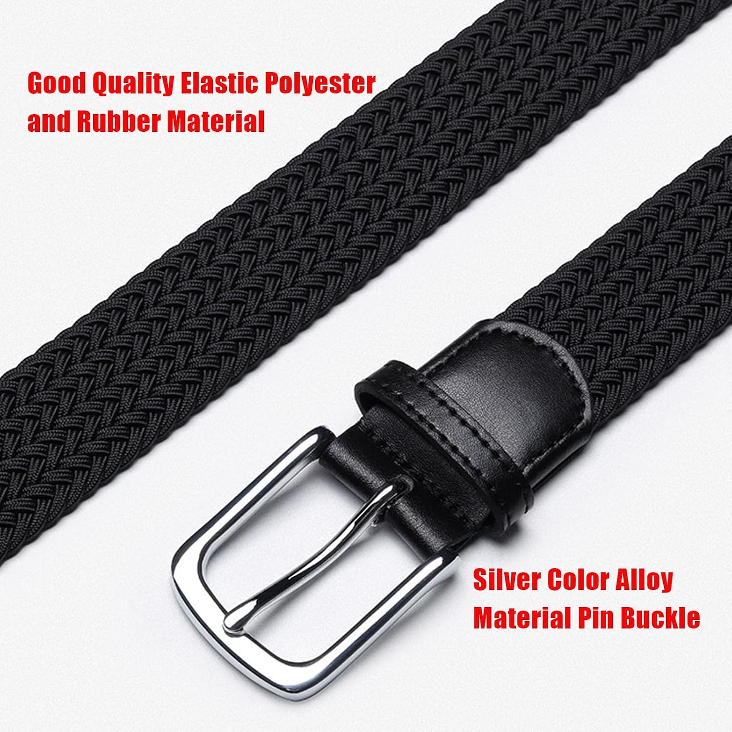 Mens Braided Stretch Belt 1.38" Wide Mixed Color Woven Elastic Golf Belts for Men Casual Jeans Belt
