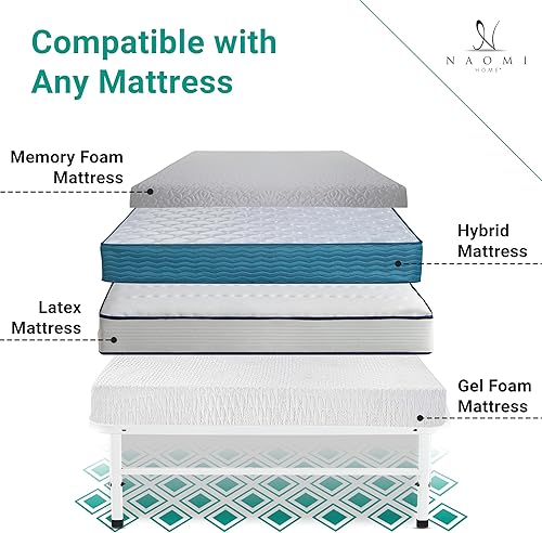 Miniatura 5 de Naomi Home Marco de cama de metal tamaño individual, cama de plataforma de metal de 14 pulgadas con base de colchón de listones de acero resistente