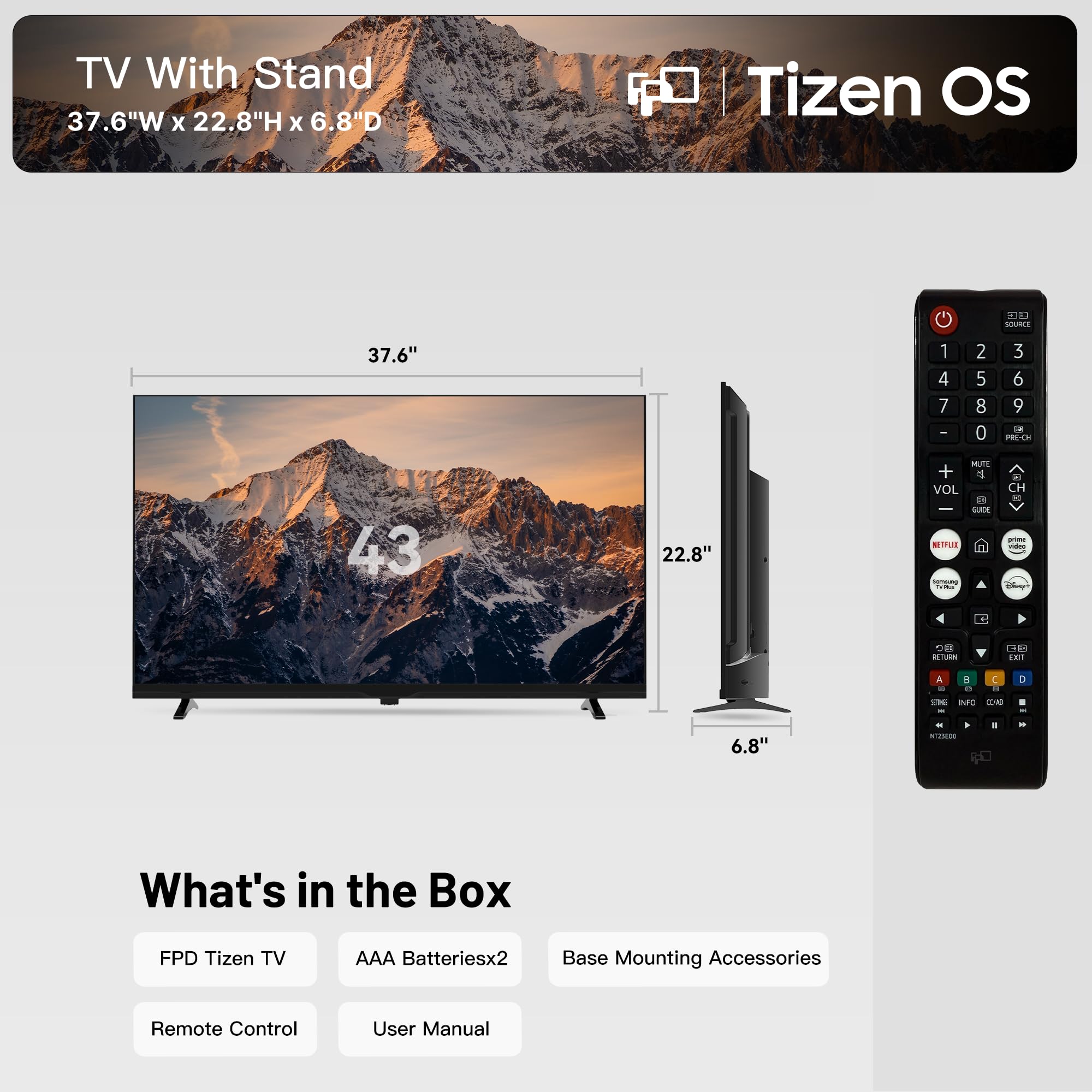 FPD 43 Inch Smart TV 1080P Full HD Powered by Tizen OS Compatible with Dolby Audio, HDR 10, HDMI, WiFi, Bluetooth, Flat Screen Television (AT43-P1, 2025)