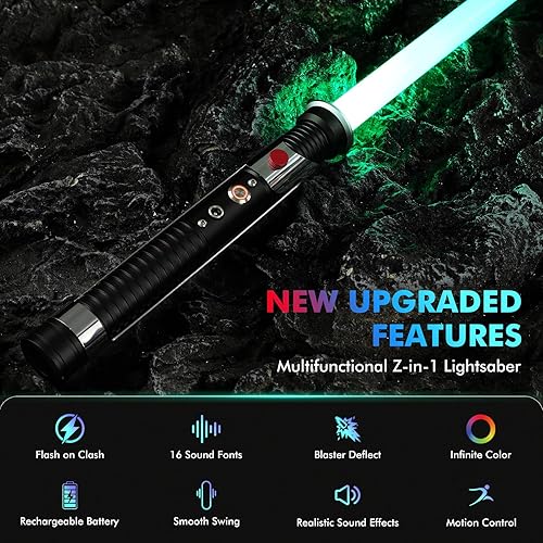 Miniatura 2 de Sable de luz, sable de luz sensible y suave, 16 grupos de efectos de sonido y cambio de color, mango de metal recargable, regalos de sable de luz