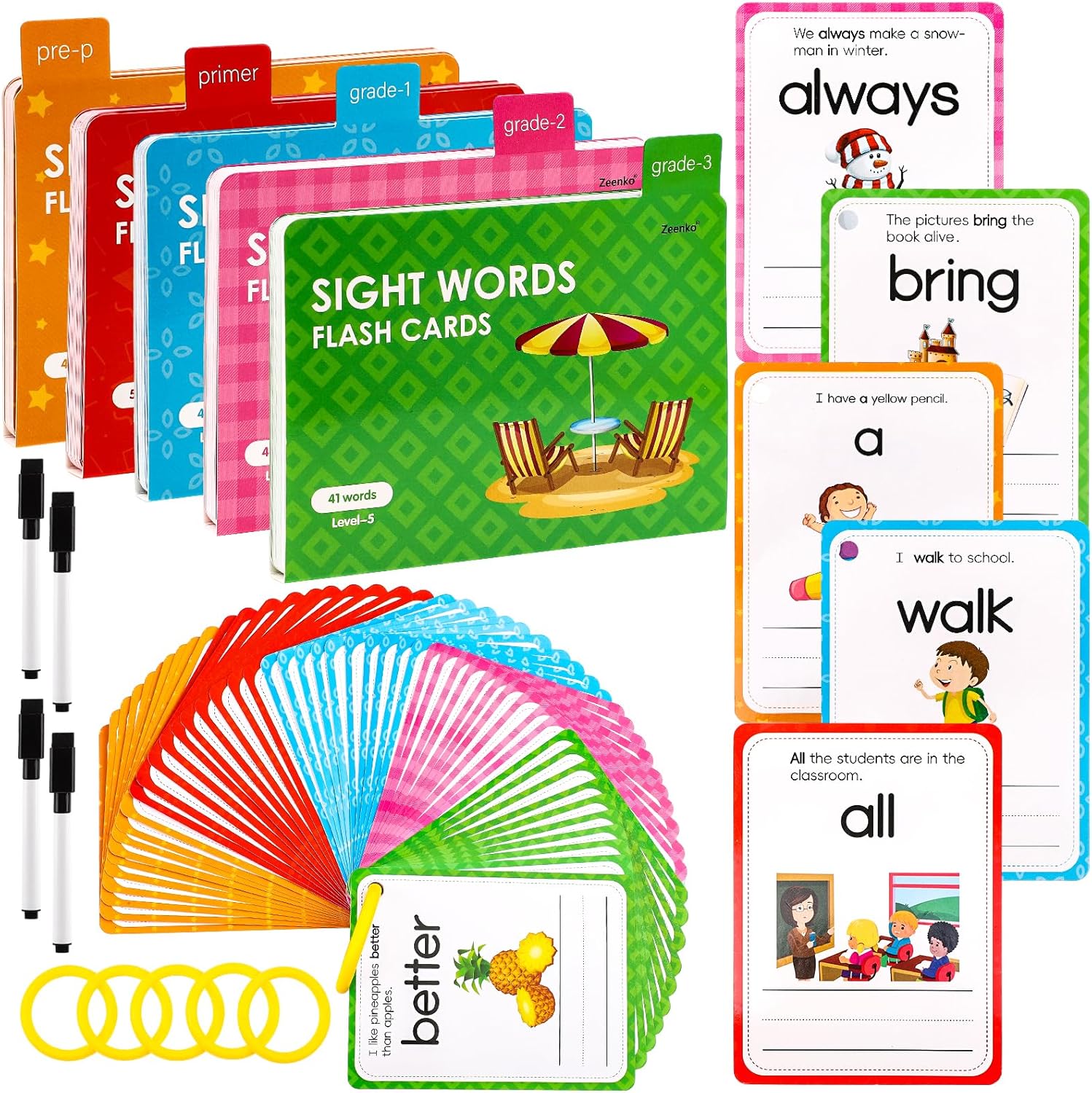 BESARME Sight Words Flash Cards Kindergarten, 220 Sight Word Games Toddler Learning Activities ABC Learning Toys for Pre-K, Kindergarten, 1st 2nd 3rd Grad Kids Ages 3-9