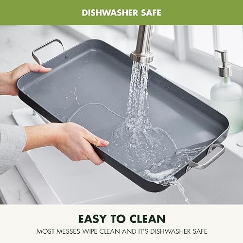 Miniatura 11 de GreenPan Valencia Pro - Sartén de doble quemador de 18 x 11 pulgadas, apta para inducción, cerámica antiadherente sin PFAS, utensilios de cocina