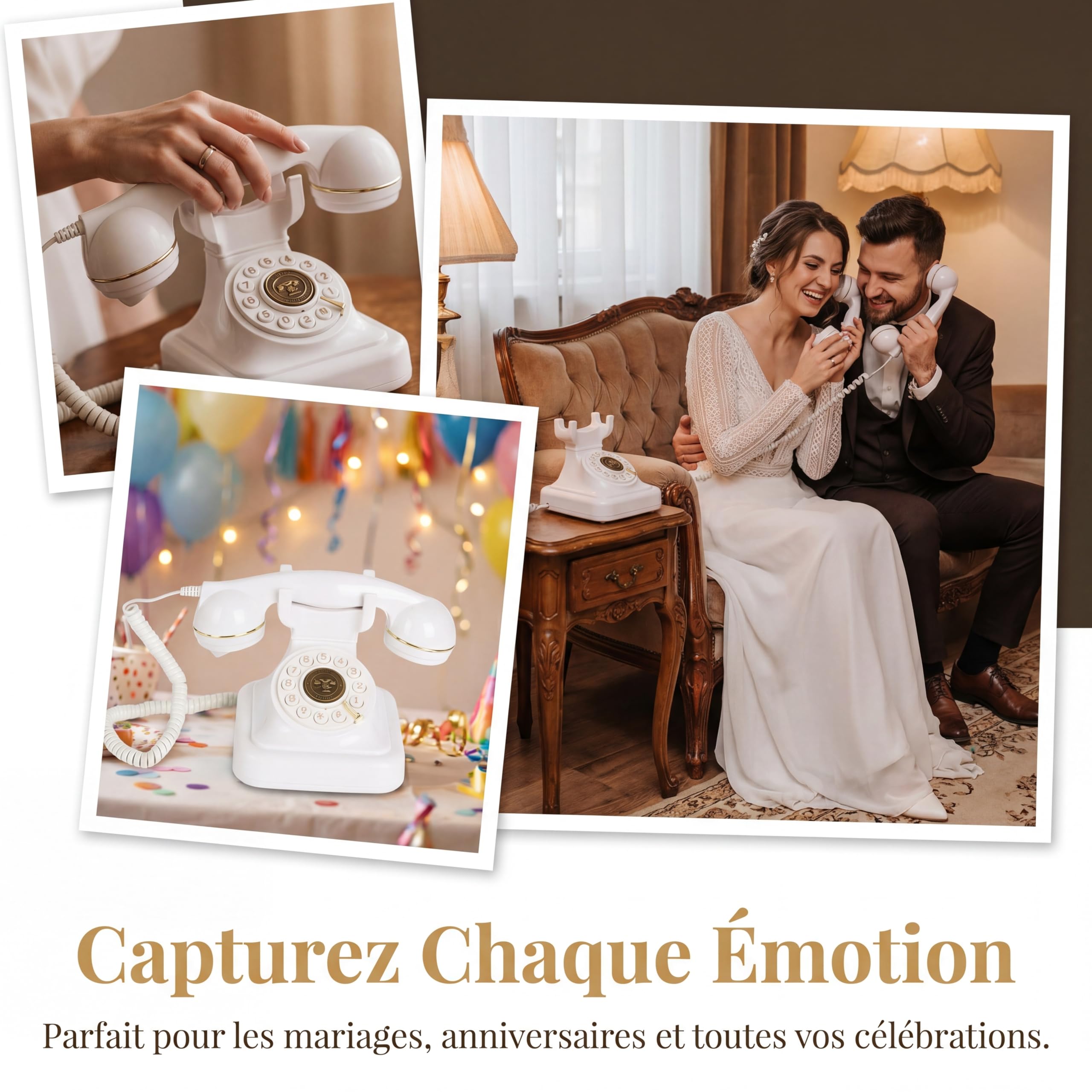 Livre Audio pour Mariage, téléphone au Design Vintage, enregistreur téléphonique, Laissant Un Message Vocal, téléphone Fixe pour Les Occasions, Téléphone de Livre d'or Audio de Mariage, Blanc