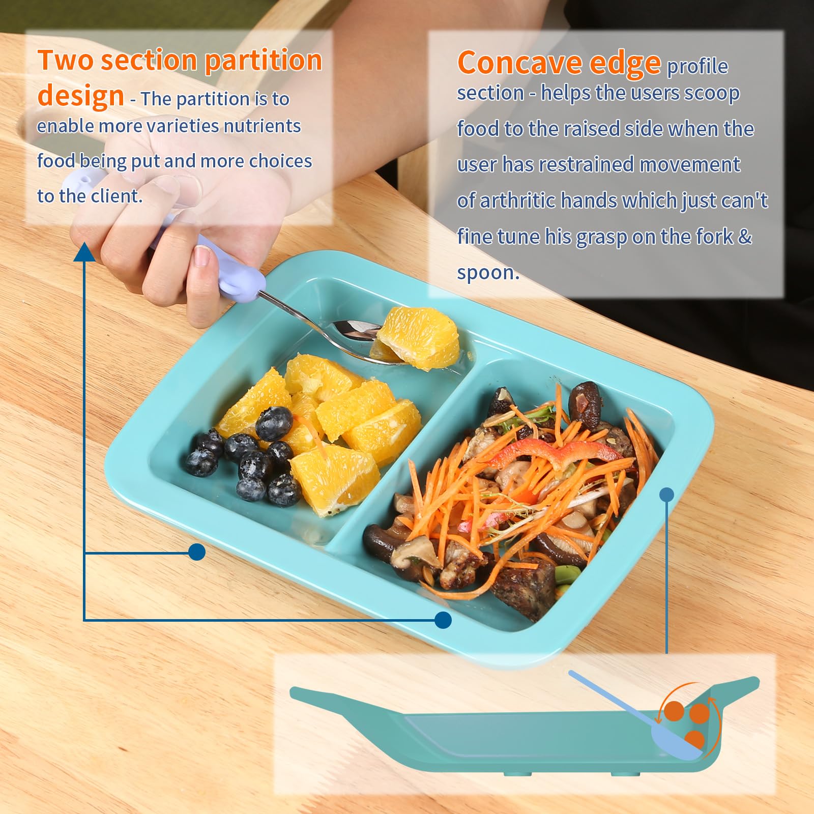 Adaptive Utensils - Plato dividido antideslizante con peso, productos Parkinson, ayudas para la vida de la demencia, equipo de alimentación para discapacitados/ancianos/temblores/pacientes