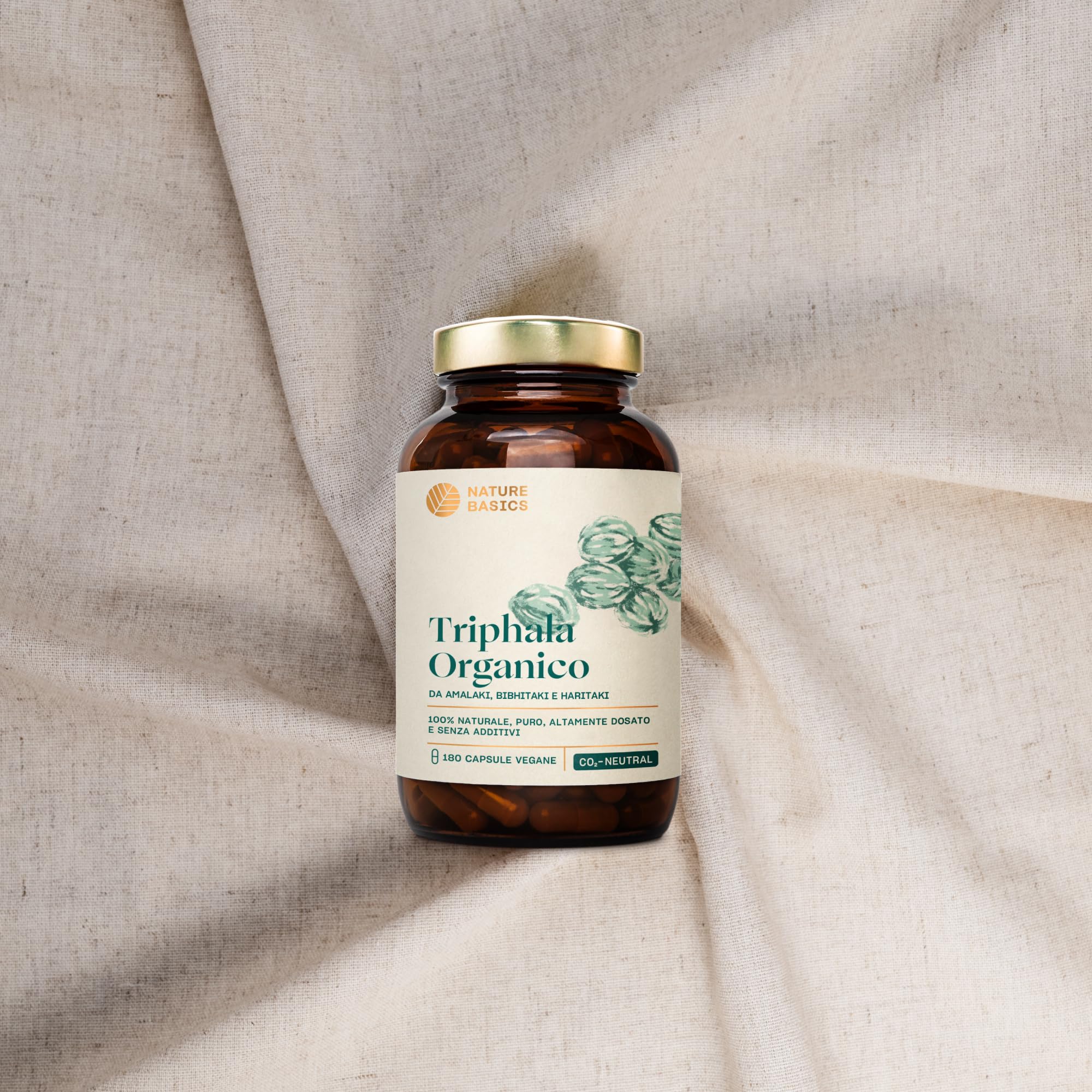 Nature Basics® BIO Triphala capsule certificate e in barattolo | Triphala ayurvedica altamente dosata con 1.500 mg per dose giornaliera | 180 capsule testate in laboratorio e provenienti da DE