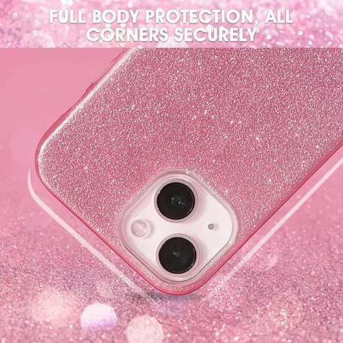 Miniatura 5 de MILPROX Funda compatible con iPhone 14  Carcasa de gel de goma brillante brillante con purpurina de 3 capas a prueba de golpes, color rosa