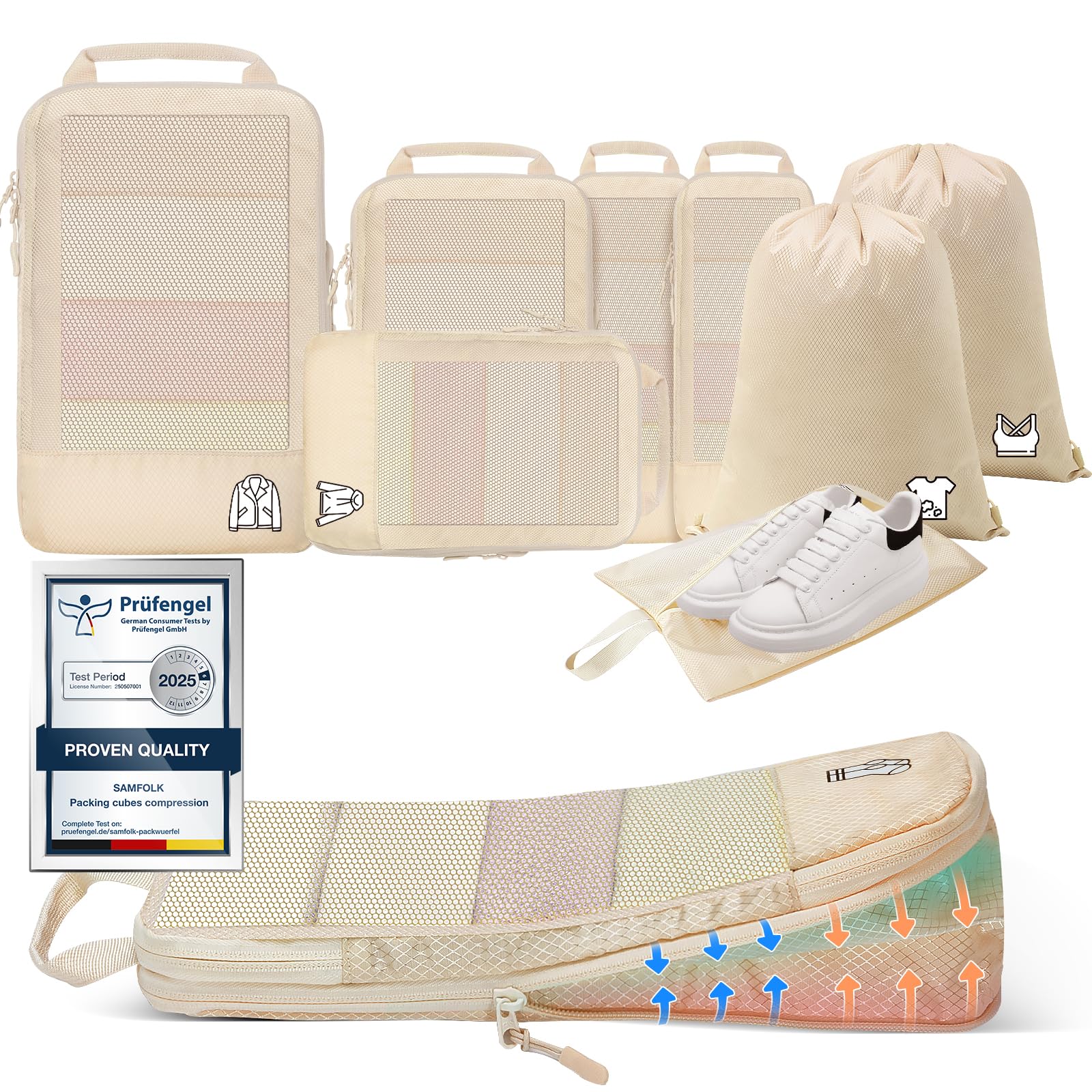 8 Teilige Compression Packing Cubes Koffer Organizer Kompression, PackwüRfel Packtaschen FüR Backpack Rucksack Reisen Organizer
