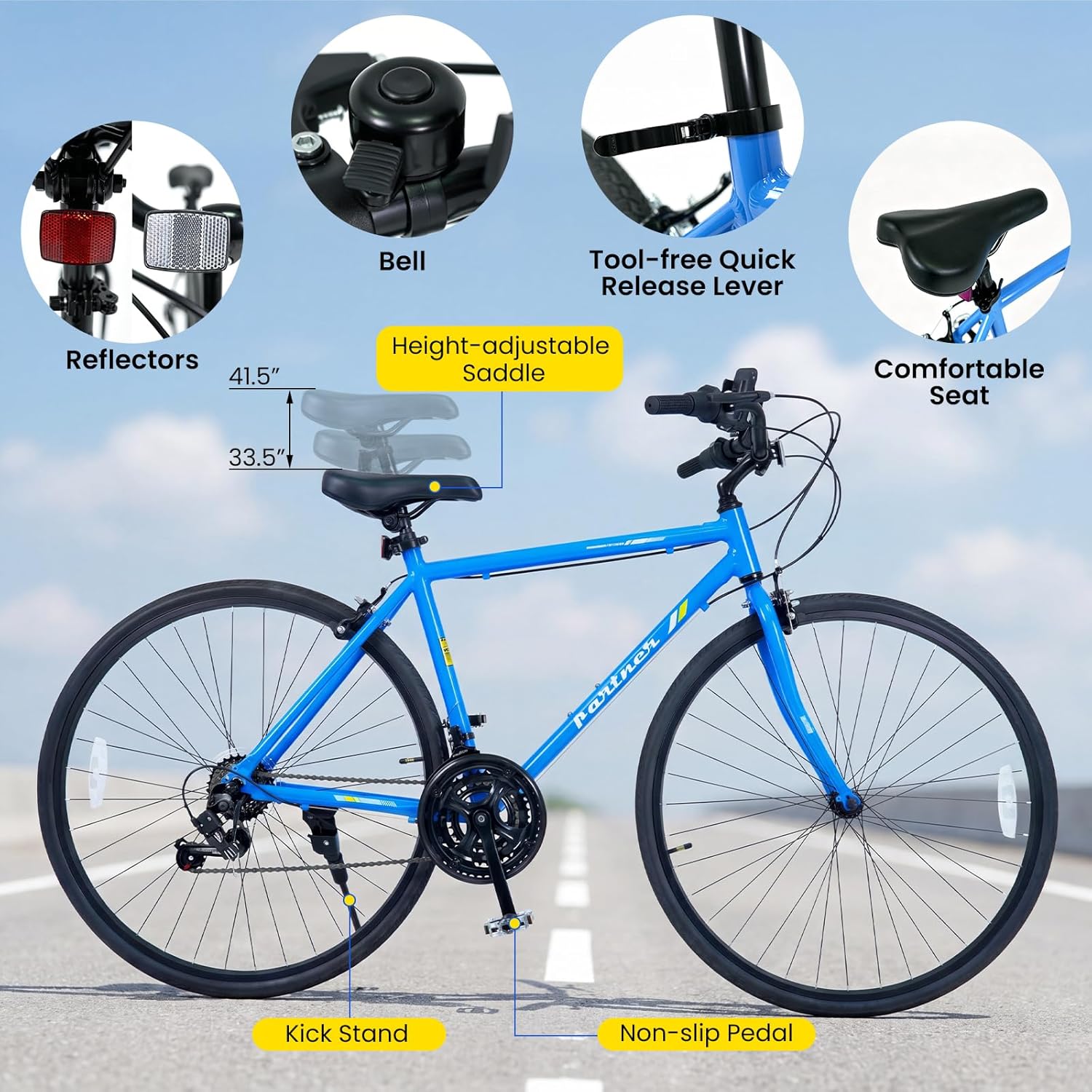 Goplus Hybrid Bike, 18-Speed 700C Urban Commuter Bicycle, Shimano Drivetrain, Lightweight Aluminum Frame, Dual Caliper Brakes, Phone Holder, 85% Pre-Assembled City Bicycle for Men Women Adult