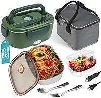 Vista 13 de Lonchera Eléctrica Calentadora de Alimentos, Calentador de Almuerzo Eléctrico de 80W para Adultos, 2 Paquetes de 1.5L Contenedores de Acero Negro