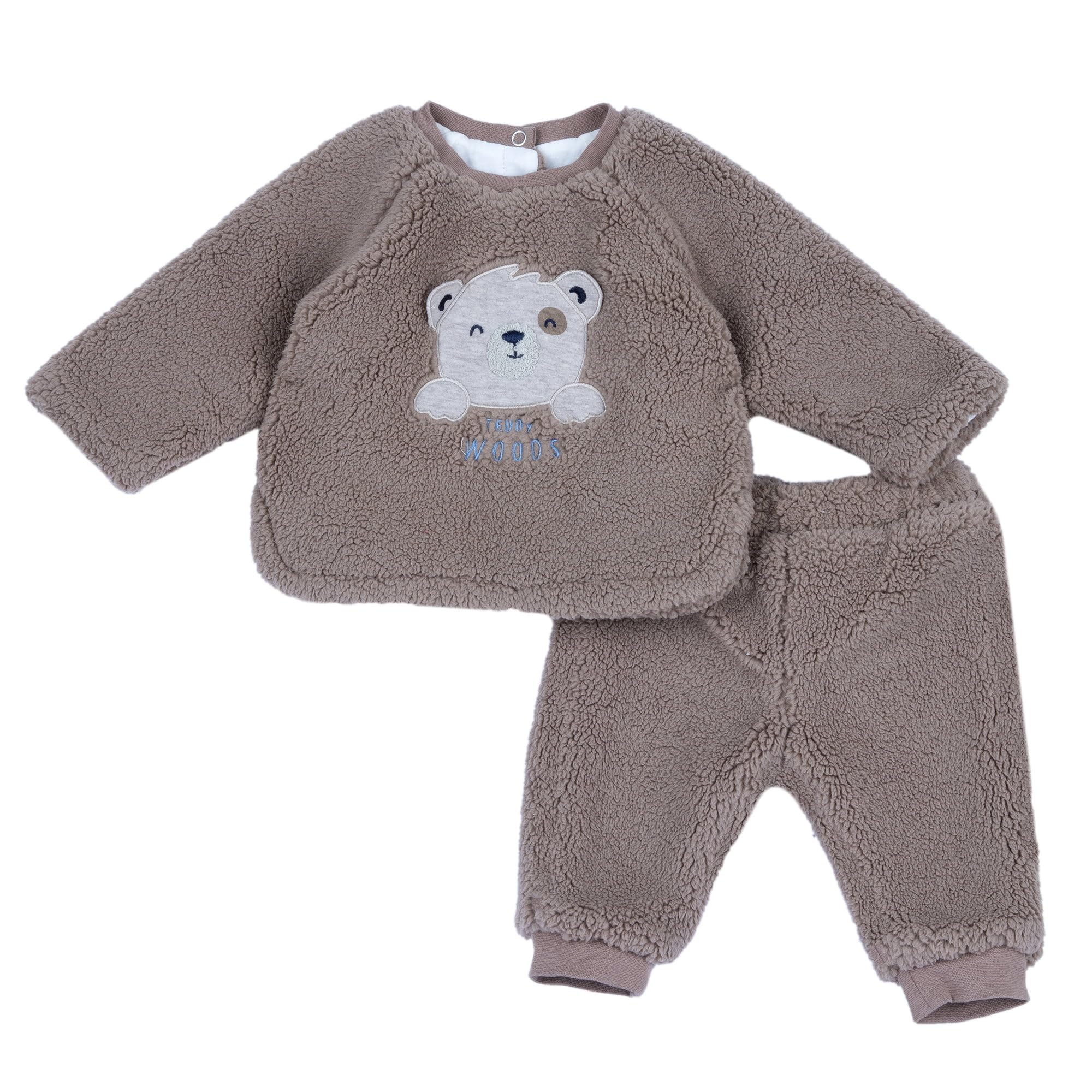 Chicco, Completo per neonato morbido e caldo con orsetto applicato, Marrone, 9 mesi