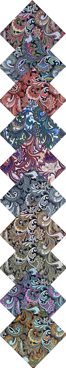 50pcs 12 x 12 inches Multicolor Cotton Fabric Bundle Squares for Quilting Sewing, Precut Fabric Squares for Craft，Dark Paisley